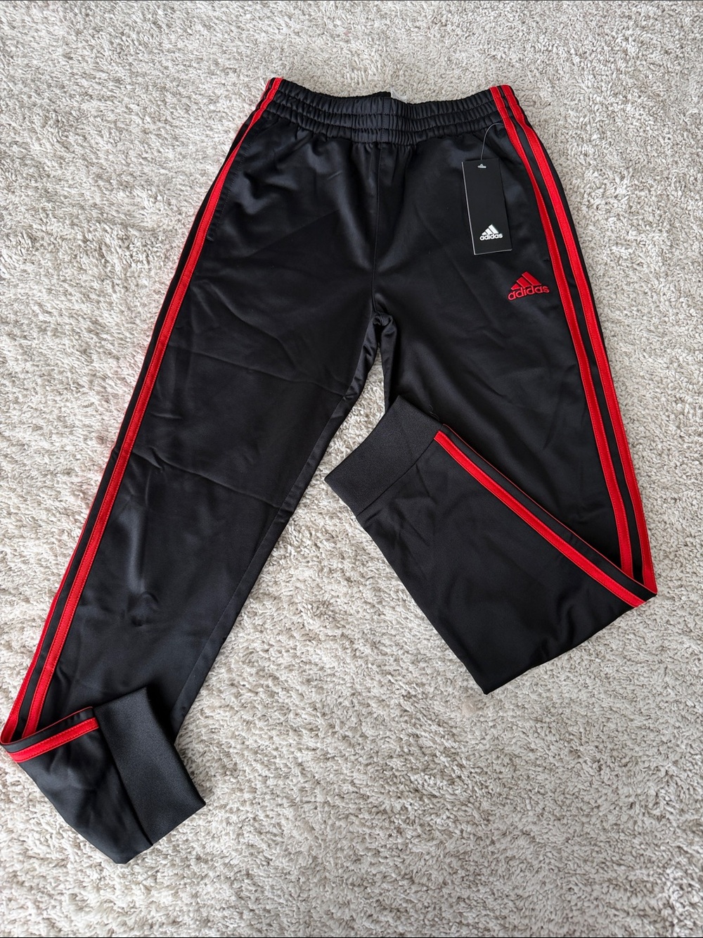 NWT adidas Black Joggers with Red Side Stripes - Kids